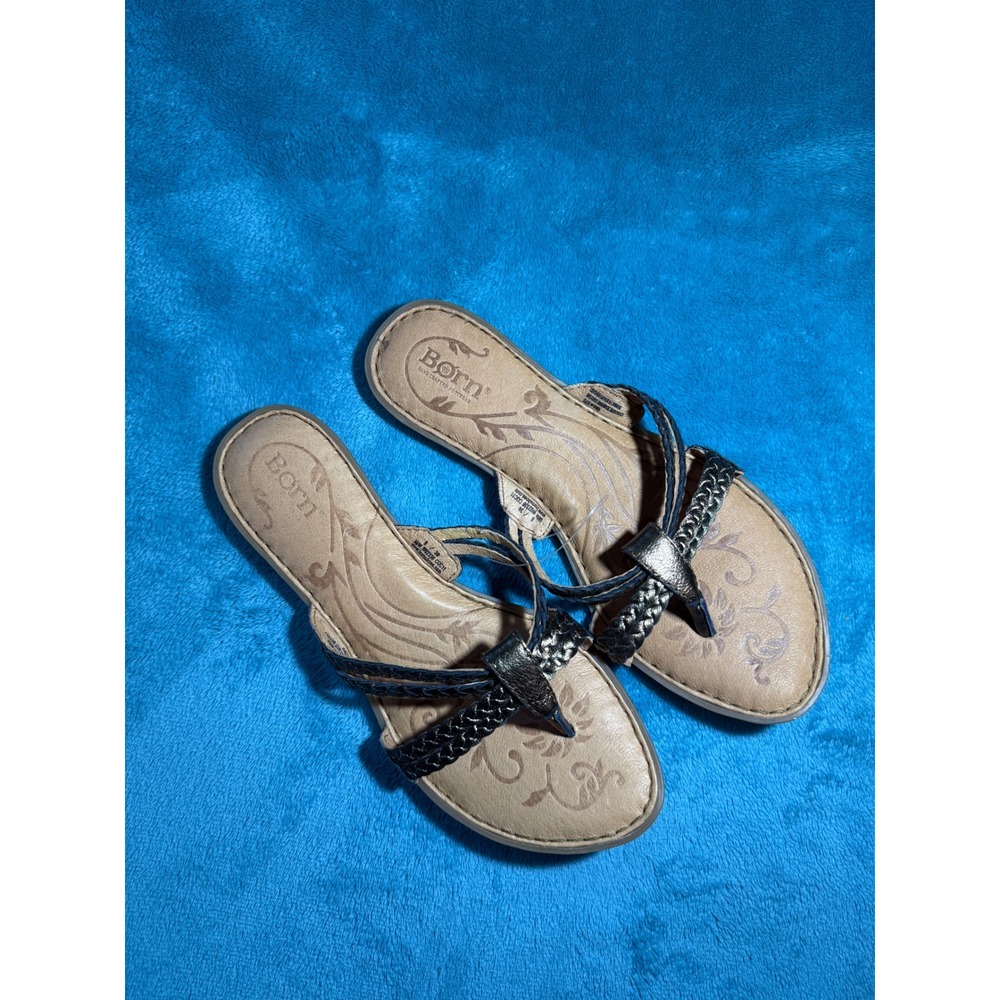 Born Womens W02336 CQC11 Metallic Braided Leather Thong Sandals Bronze Tan 8/39